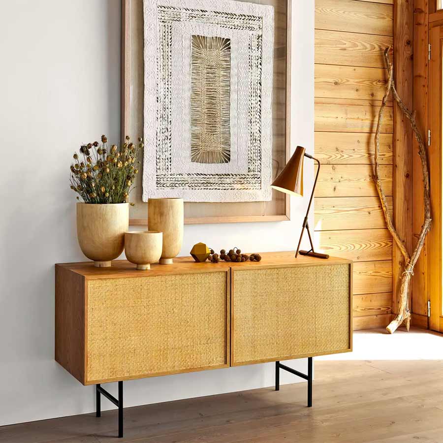 Wood and rattan sideboards