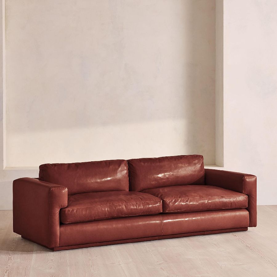 Mossley red leather sofa by Soho Home
