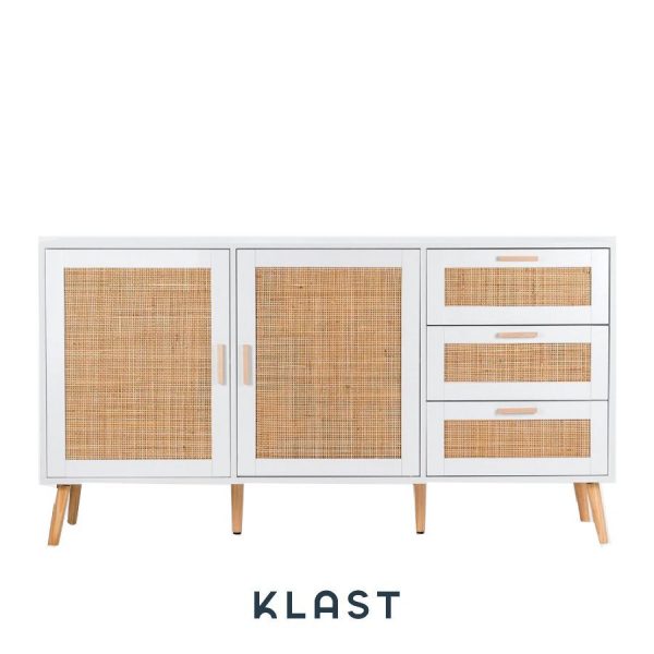 Aparador blanco de madera y ratán Tahiti de Klast Home