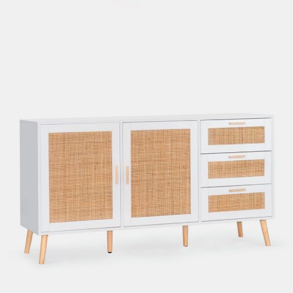 Aparador blanco de madera y ratán Tahiti de Klast Home
