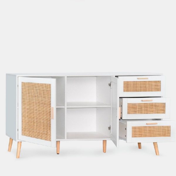Aparador blanco de madera y ratán Tahiti de Klast Home