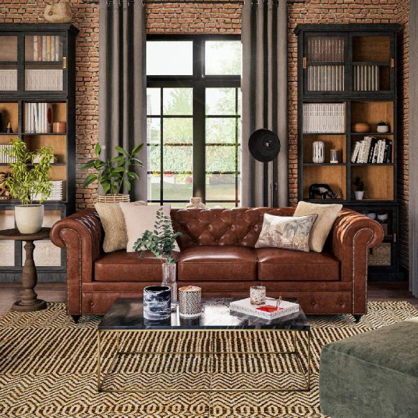 Sofá Chesterfiled de cuero marrón de Maisons du Monde