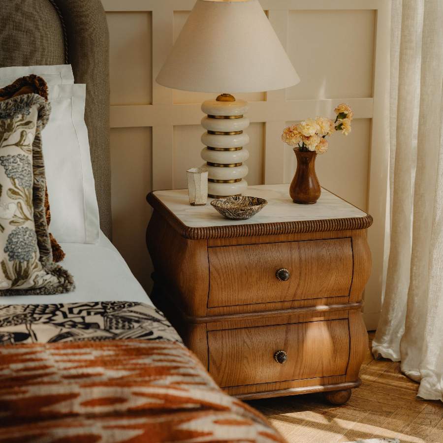 Esmeray bedside table in wood and marble