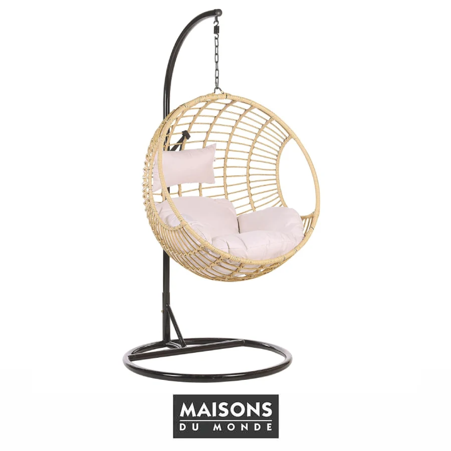 Sillón colgante de ratán sintético con soporte de metal Aspio