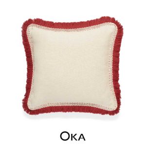 Cushion cover with red fringing by OKA