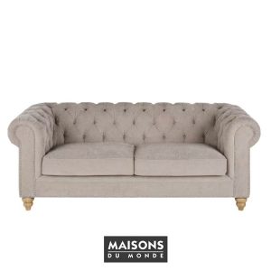 Sofá Chesterfield de terciopelo beige rosado
