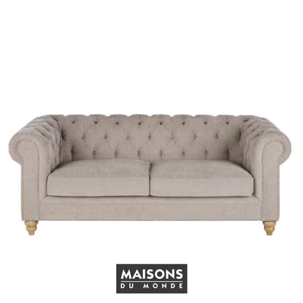 Sofá Chesterfield de terciopelo beige rosado