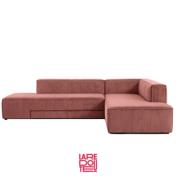 Sofá rosa de pana con chaiselongue Ginosa de La Redoute