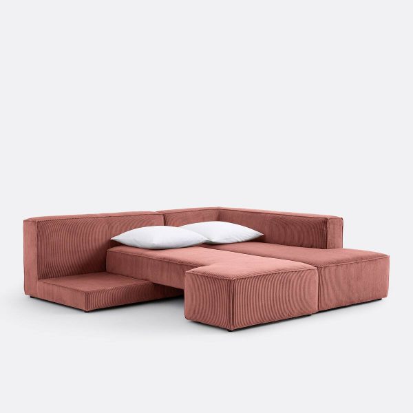 Sofá rosa de pana con chaiselongue Ginosa de La Redoute