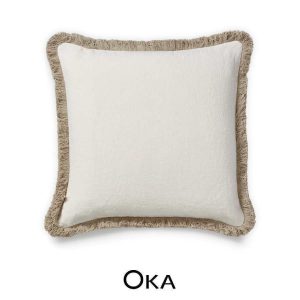 Stonewashed Linen Cushion Cover with Fringing by OKA