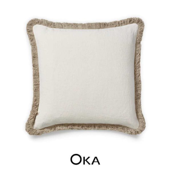 Stonewashed Linen Cushion Cover with Fringing by OKA