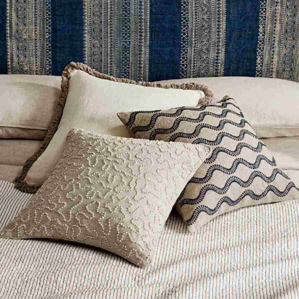 Stonewashed Linen Cushion Cover with Fringing by OKA