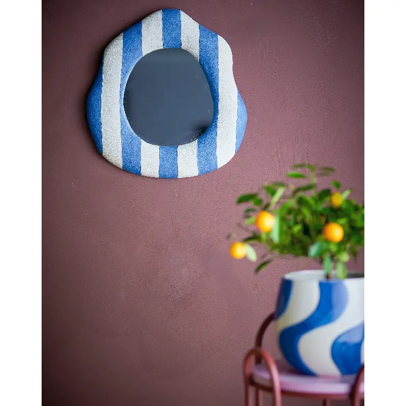 Travis wall mirror in blue stripes by Bloomingville