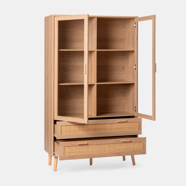 Vitrina Tahiti de madera y ratán de Klast