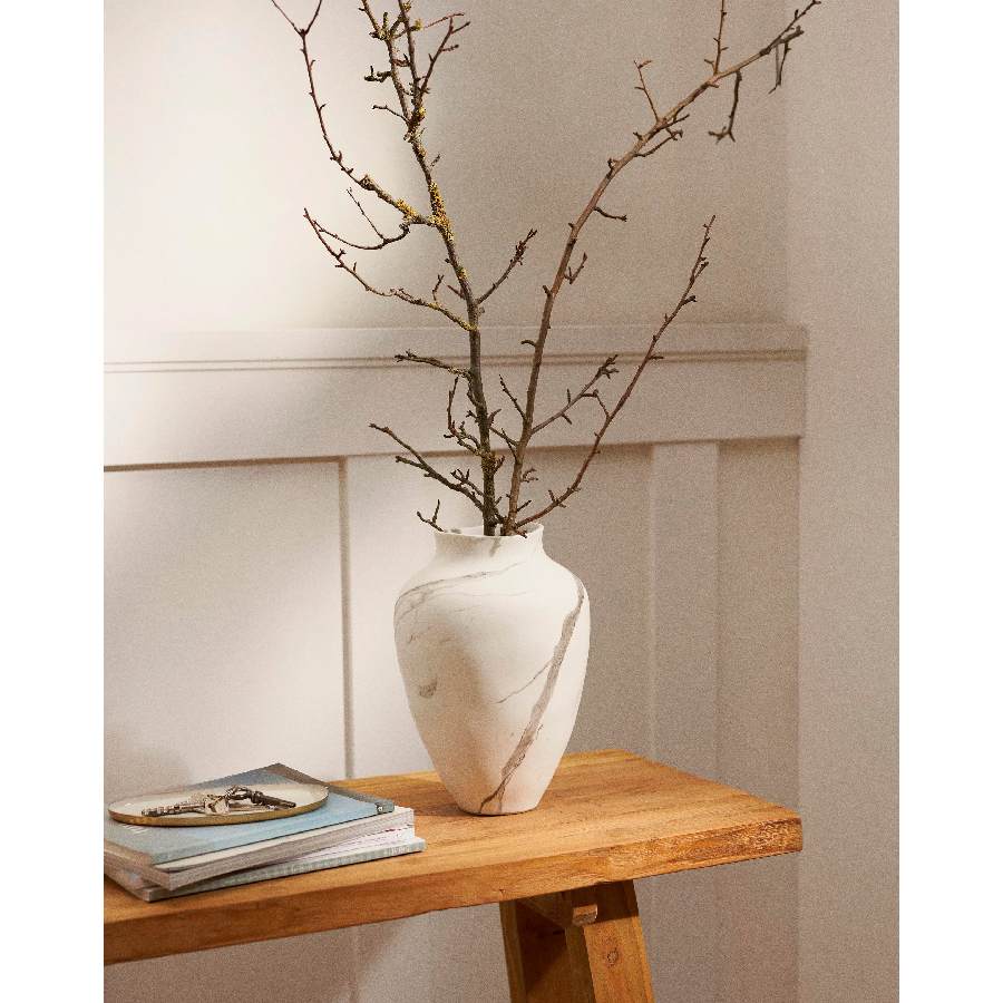 Jarrón Latona de gres blanco mármol de Westwing