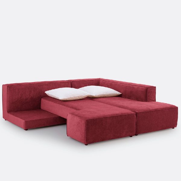 Sofá cama esquinero de terciopelo burdeos de La Redoute