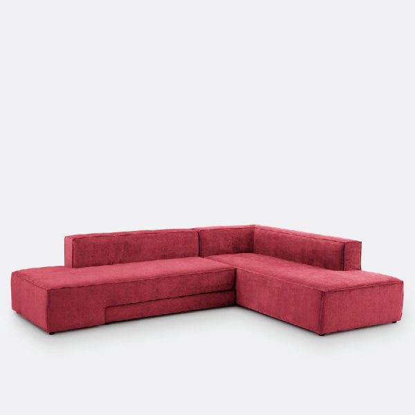Sofá cama esquinero de terciopelo burdeos de La Redoute