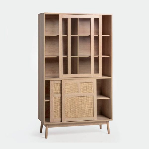 Vitrina Ikigai de madera y ratán de Klast