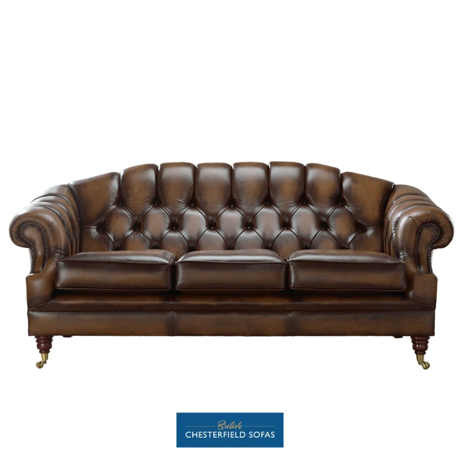 Chesterfield Victoria style leather 3 seater sofa