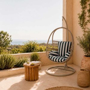 Sillón colgante con cojín a rayas de Casa Viva