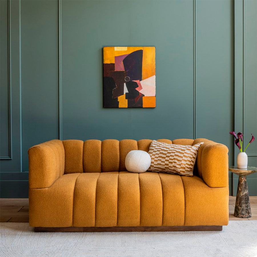 Mustard boucle sofa