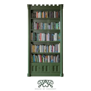 Green castle-shaped bookcase by House of Hackney
