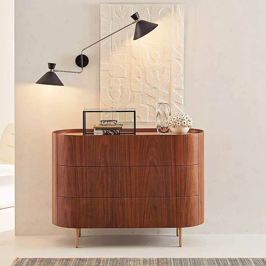 Wood and leather chest of drawers