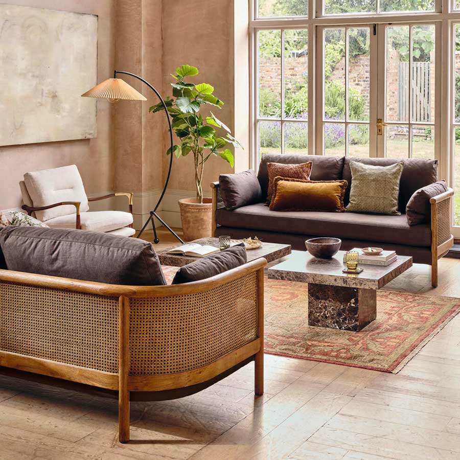 Wood and cane sofa