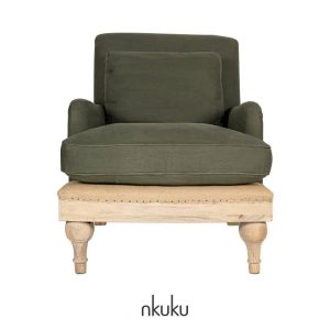 Abe deconstructed linen armchair olive by Nkuku
