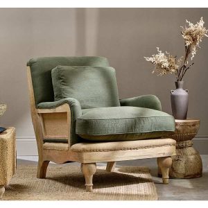 Abe deconstructed linen armchair olive by Nkuku