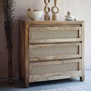 Wood and cane chest of drawers