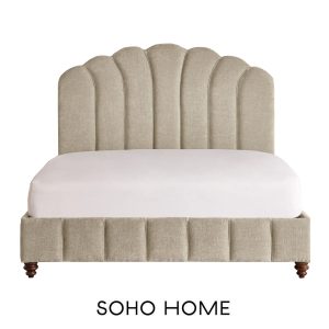 Manette bed in linen chenille stone by Soho Home