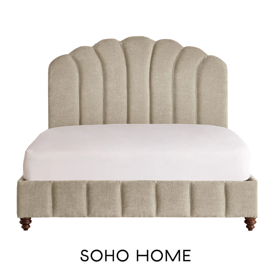 Manette bed in linen chenille stone by Soho Home