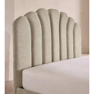 Manette bed in linen chenille stone by Soho Home