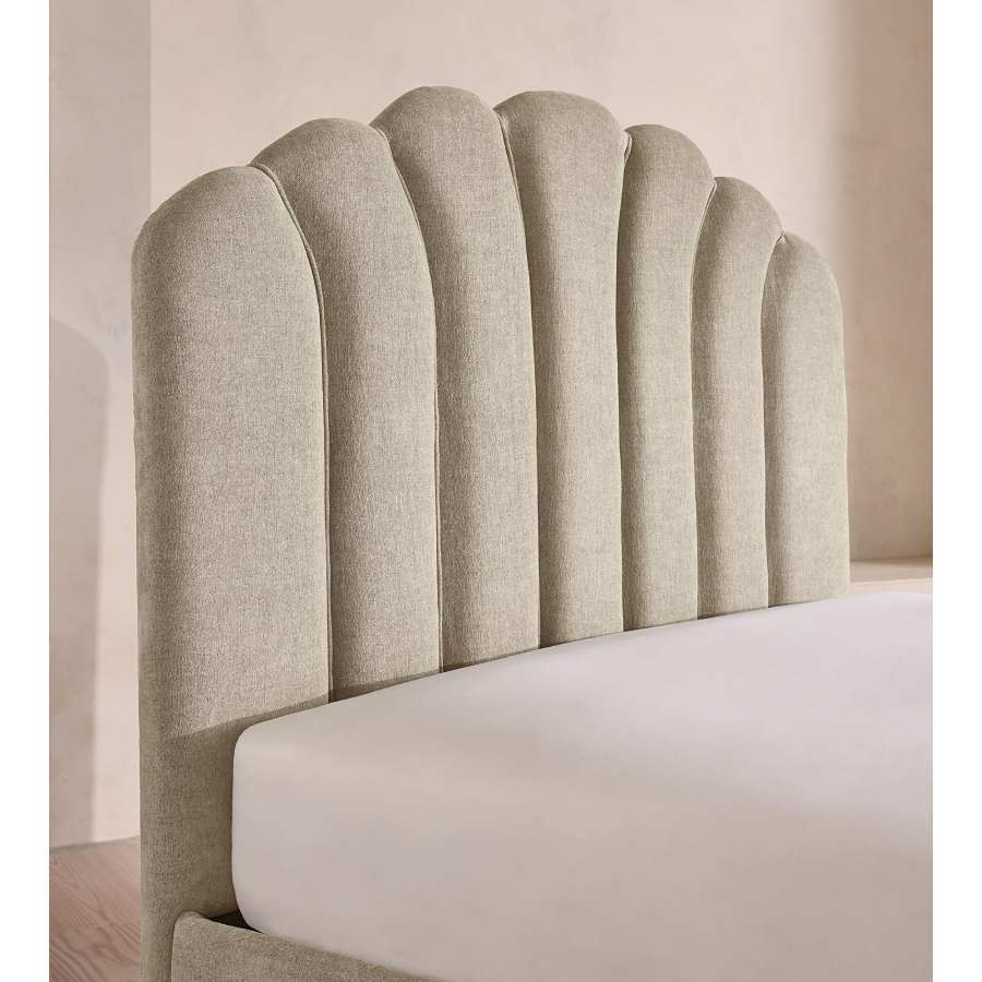 Manette bed in linen chenille stone by Soho Home