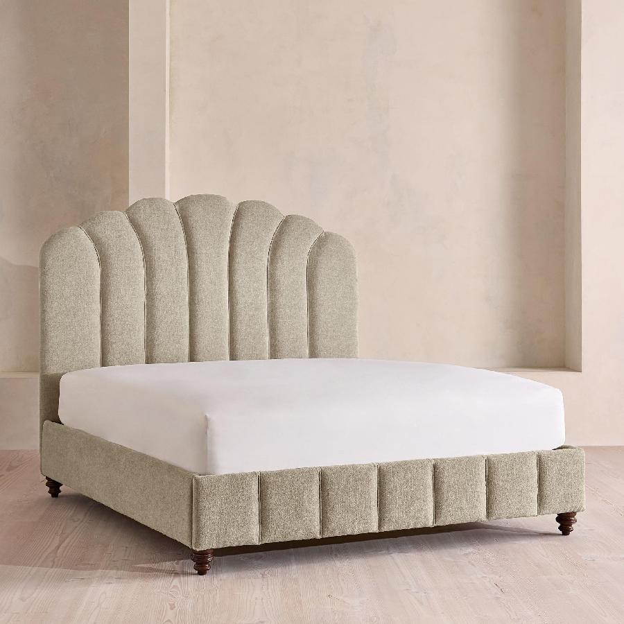 Manette bed in linen chenille stone by Soho Home