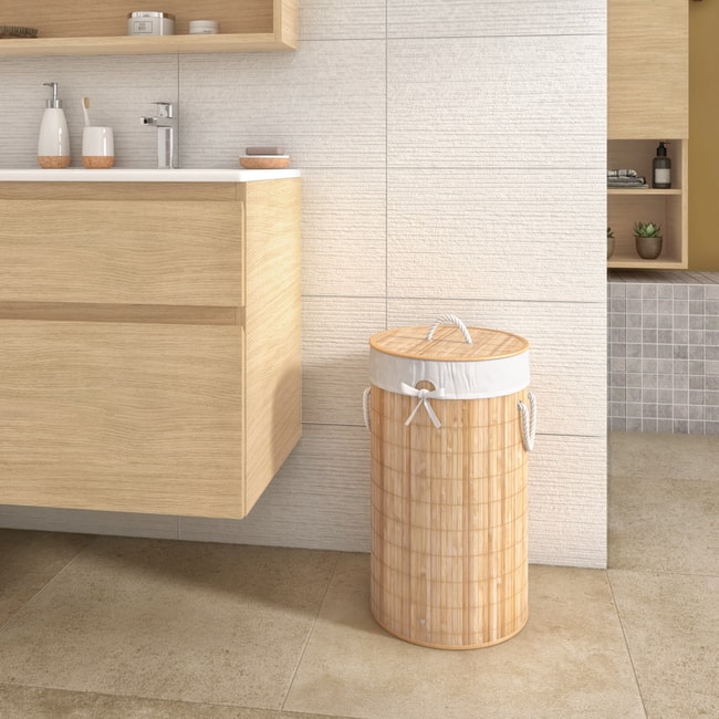 Cesto de ropa plegable de bambú