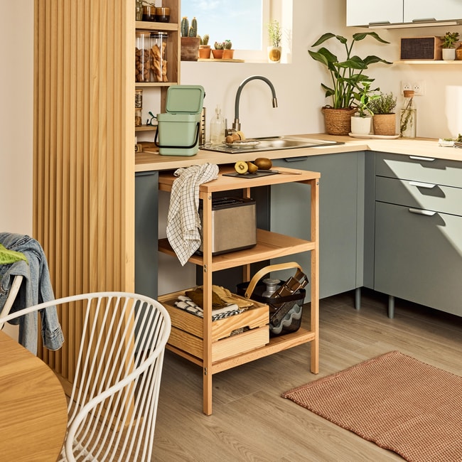 Carro de cocina de madera con ruedas